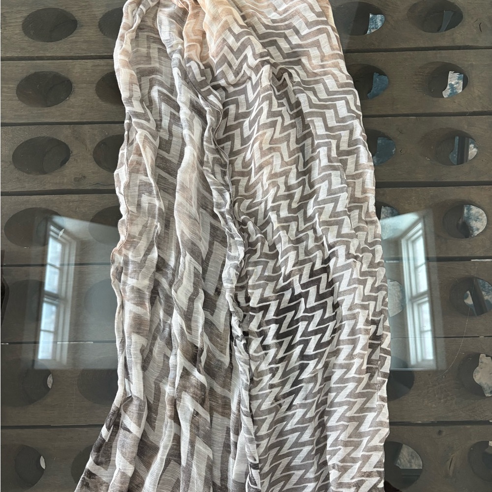 St. John Gray and Cream Silk Blend Scarf